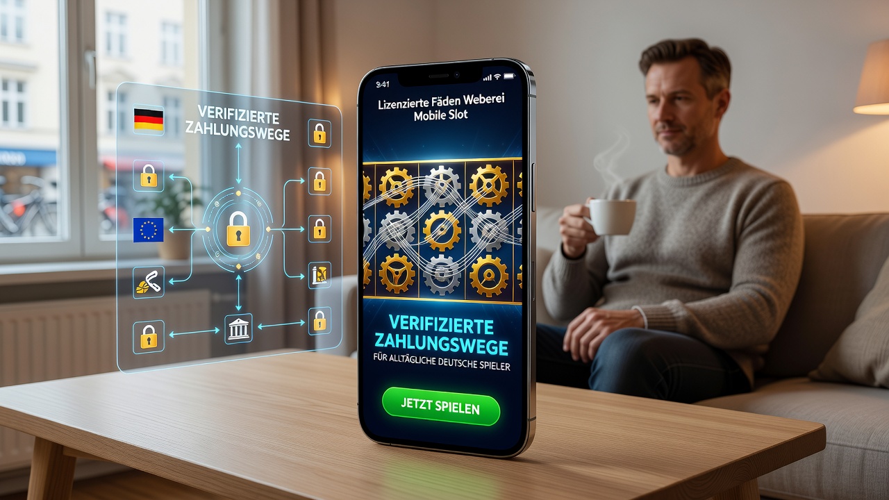 Illustration sicherer Zahlungswege und mobiler Slot-Integration unter deutscher Lizenzierung